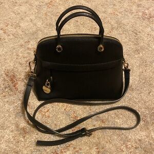 Furla 2 way Bag Black Leather Crossbody Strap Like New EUC